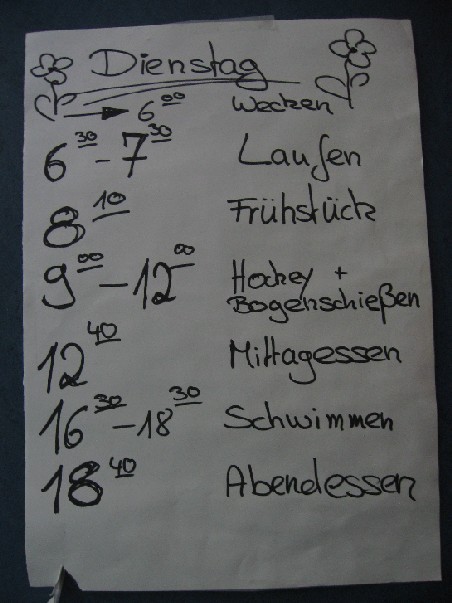 Das Programm f�r Dienstag.