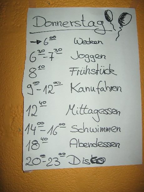 Das Programm f�r den letzten Tag, den Donnerstag.